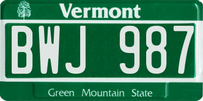 VT license plate BWJ987
