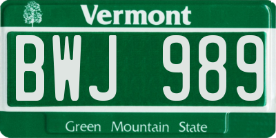 VT license plate BWJ989