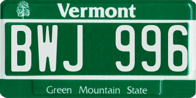 VT license plate BWJ996