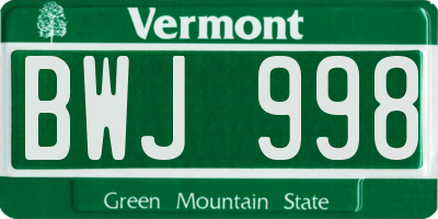 VT license plate BWJ998