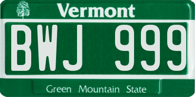 VT license plate BWJ999
