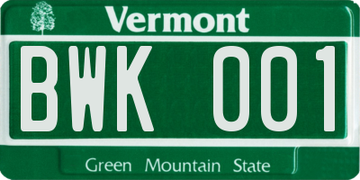 VT license plate BWK001