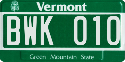 VT license plate BWK010
