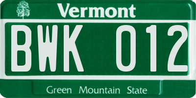 VT license plate BWK012