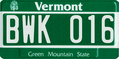 VT license plate BWK016
