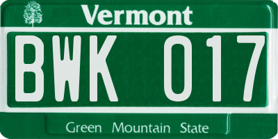 VT license plate BWK017