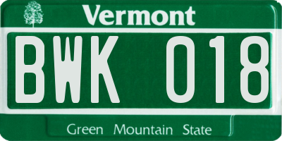 VT license plate BWK018