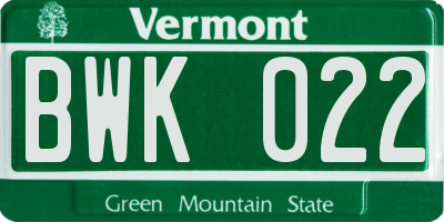 VT license plate BWK022
