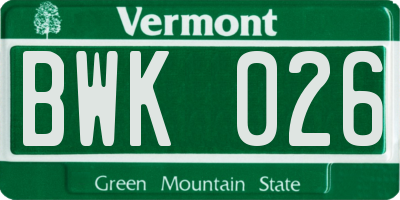 VT license plate BWK026