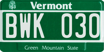 VT license plate BWK030