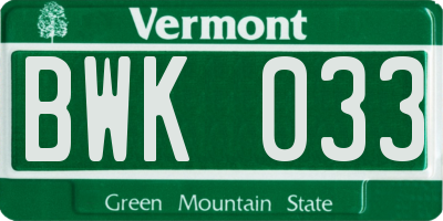 VT license plate BWK033