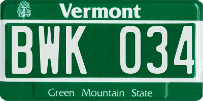 VT license plate BWK034