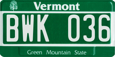 VT license plate BWK036
