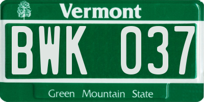VT license plate BWK037