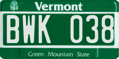 VT license plate BWK038