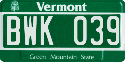 VT license plate BWK039