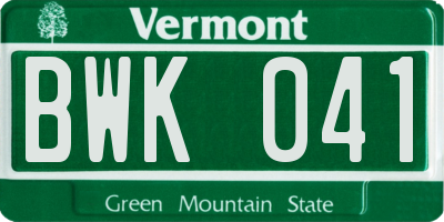 VT license plate BWK041