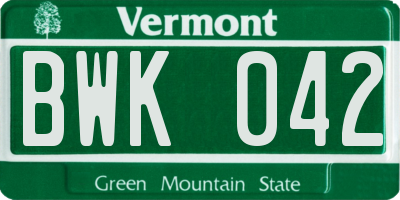 VT license plate BWK042