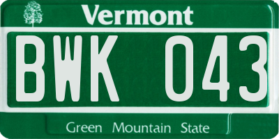 VT license plate BWK043