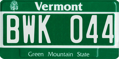 VT license plate BWK044