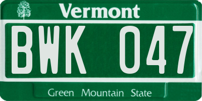 VT license plate BWK047