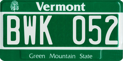 VT license plate BWK052