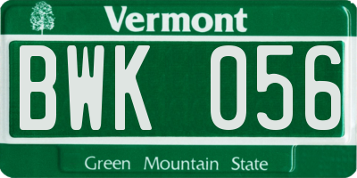 VT license plate BWK056