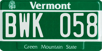 VT license plate BWK058