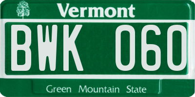 VT license plate BWK060