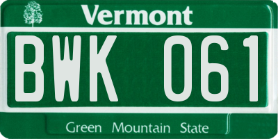 VT license plate BWK061
