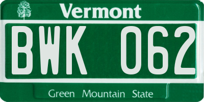 VT license plate BWK062