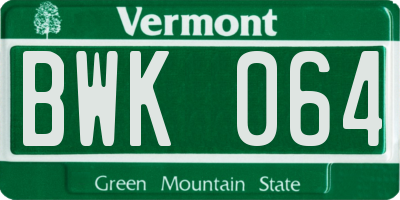 VT license plate BWK064