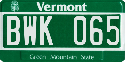VT license plate BWK065