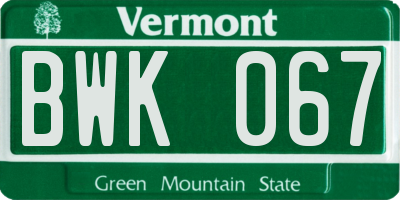 VT license plate BWK067