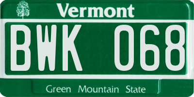 VT license plate BWK068