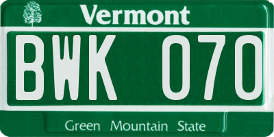 VT license plate BWK070