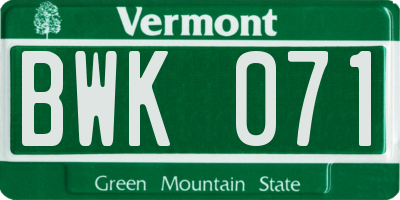 VT license plate BWK071