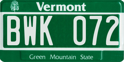VT license plate BWK072
