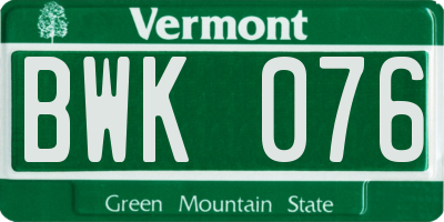 VT license plate BWK076