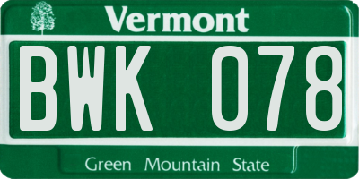 VT license plate BWK078
