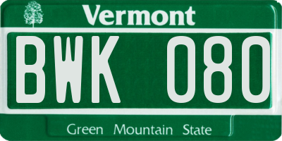 VT license plate BWK080