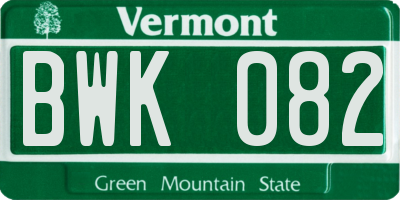 VT license plate BWK082