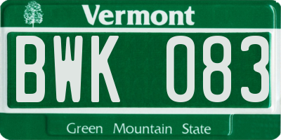 VT license plate BWK083
