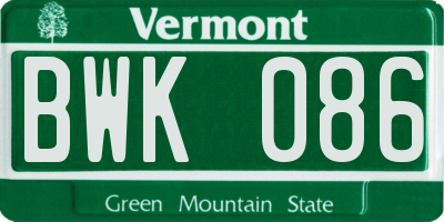 VT license plate BWK086