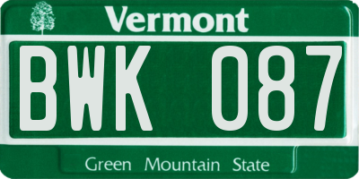 VT license plate BWK087