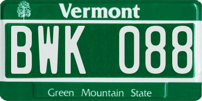 VT license plate BWK088