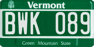 VT license plate BWK089