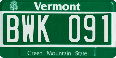 VT license plate BWK091