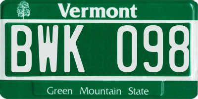 VT license plate BWK098
