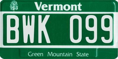 VT license plate BWK099